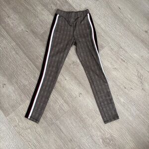 Zara Brown Plaid Leggings with White and Red Side Stripes